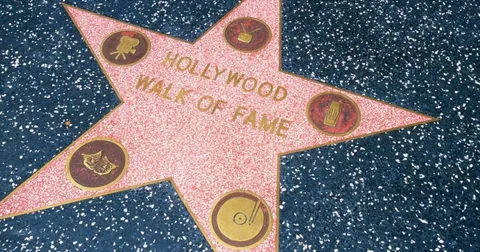 The Hollywood Walk of Fame star embedded in the sidewalk on Hollywood Boulevard